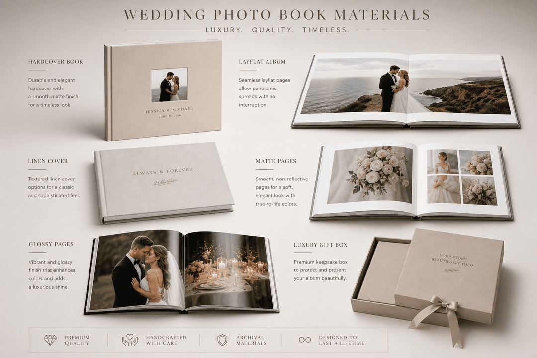 Wedding photo book with a venue-inspired elegant custom cover