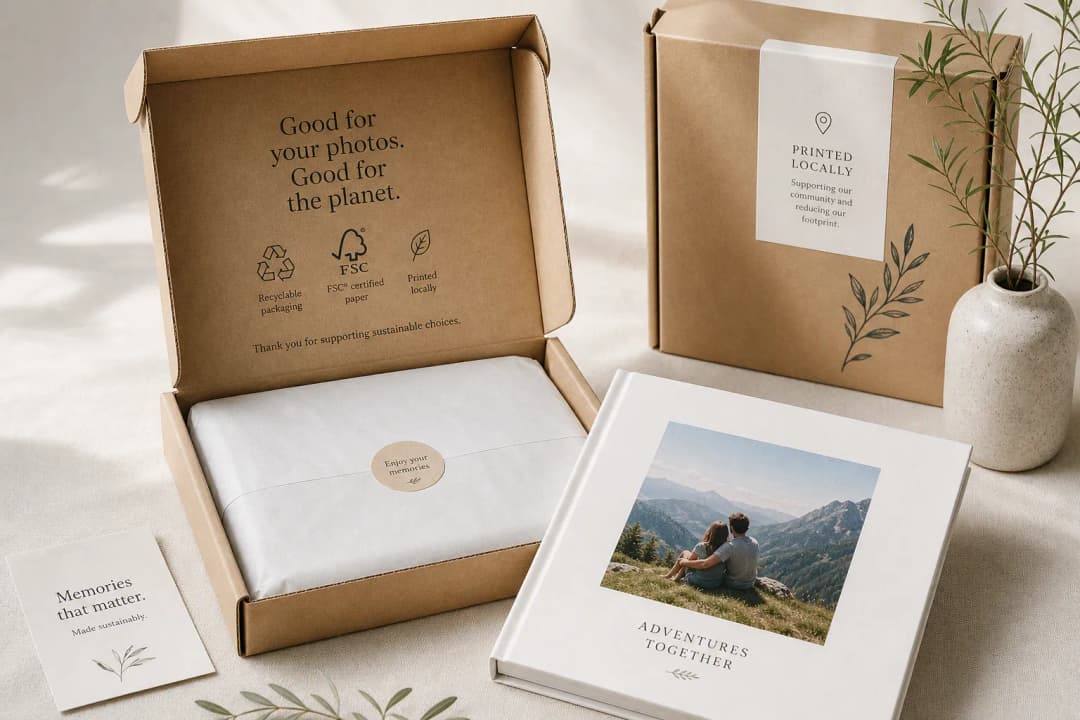 Eco-friendly photo book packaging and sustainable materials